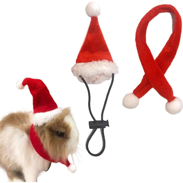 Små djur Tomteluva med halsduk Jul marsvinskostym Halloween råtthatt Kaninkläder Set Julklappskläder för Sugar Glider Hamster Ch