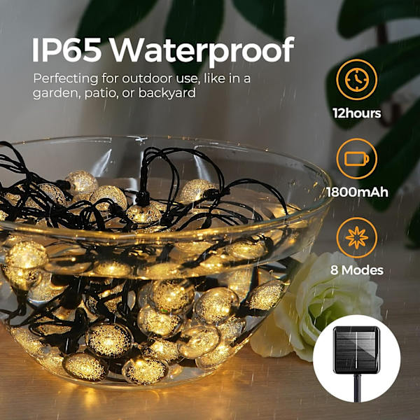 50 LED aurinkokennovalosarja, ulko- ja sisäkäyttöön, 7 m ja 8 tilaa, IP65 vedenpitävä koristevalosarja puutarhaan, lämmin valkoinen