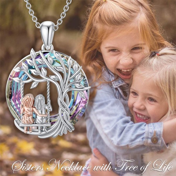 Hollow Tree of Life Syster Flower Necklace Multicolor Crystal Pendant Little Girl Tree of Life Halsband