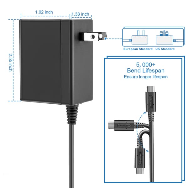 Nintendo Spillkonsoll Adapter Lader SWITCH Fire Bull ns Håndtak Base Strømlader (1 Pakke)