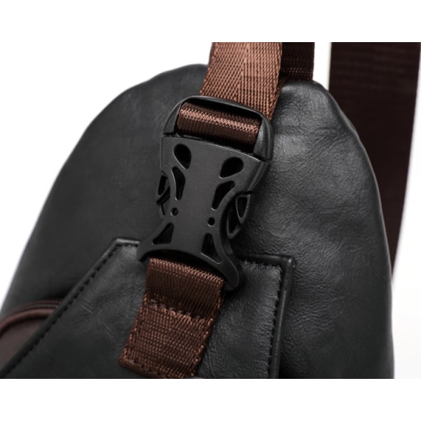 1st PU-läder Bröstväska för män Modetrend Axelväska Crossbody-väska Hängväska Cykelryggsäck (svart+brun)