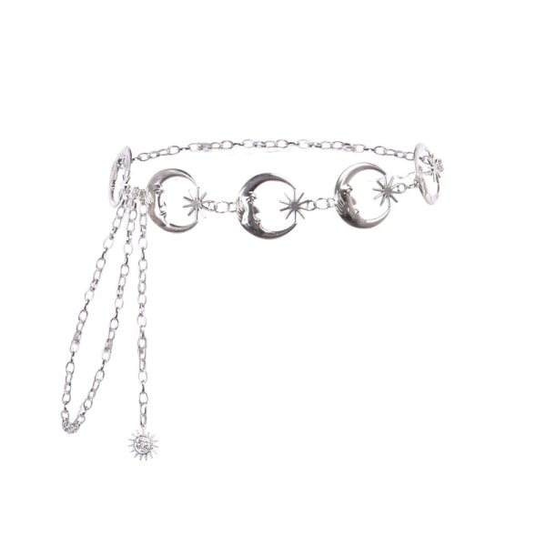 Moon Star Metal Midjekedja Solhänge Cinch Body Chain Smycketillbehör för kvinnor och flickor (silver, en one size)
