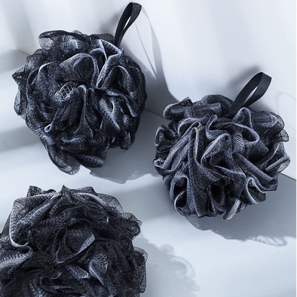Badeblomst for menn, svart og hvit, bambuskull, gradient badeball, gradvis jevn skrubbekule 60g (2 stk)
