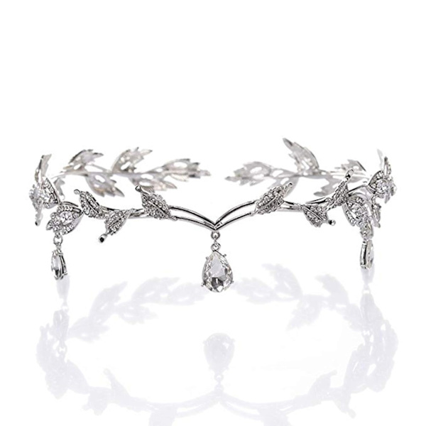Elegant Rhinestone Krystal Sølv Blad Bryllup Hårbøjle Brude Tiara Hårbøjle Krone