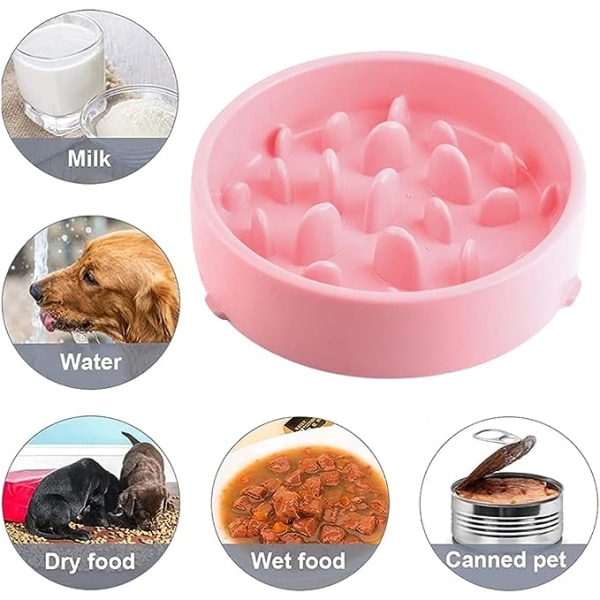 Långsam matskål för hundar, Långsam matande halkfri design Rolig interaktiv matskål för katter och hundar, främjar hälsosam kost och långsam matsmältning (Rosa)