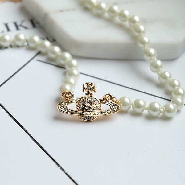 Hänge, high-end känsla, retrostil, pärl temperament, elegant blinkande diamant planet hänge halsband
