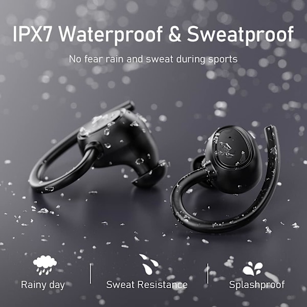 Bluetooth-øretelefoner 5.1, Sportslige Trådløse Ørepropper IP7 Vandafvisende Bluetooth-headset 48H Hi-Fi Stereo med Dobbelt Mikrofon, CVC 8.0 Støjreduktion, Super Let