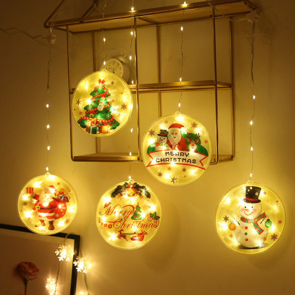 5-delad koppartrådslampa, gardinlampa, jullampa, färgglad målning, hänglampa, fönsterdisplay, dekorativ snögubbelampa