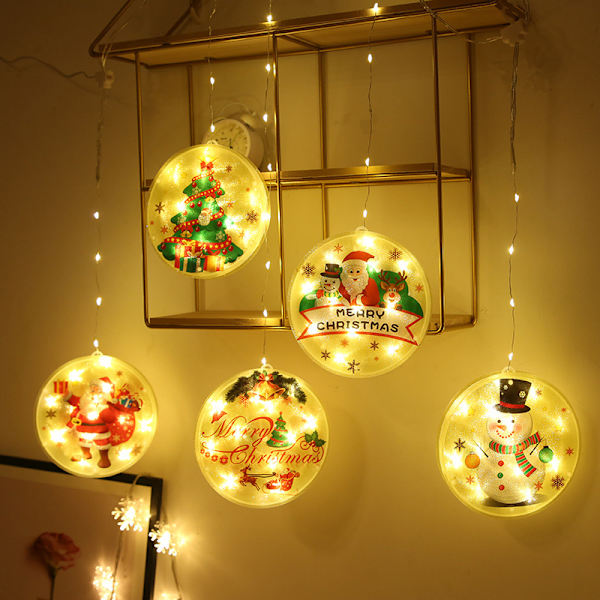 5-delt kobbertrådslampe, gardinlampe, julelampe, farverig maleri, hængelampe, vinduesudstilling, snemand dekorativ lampe