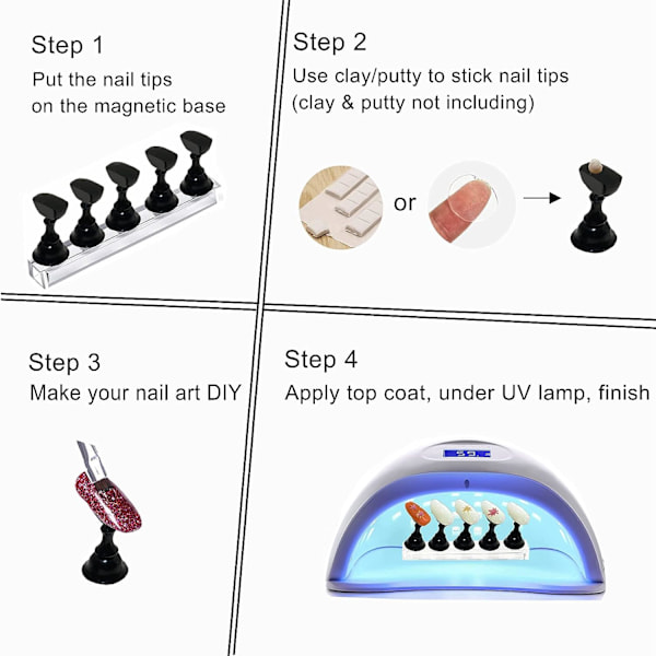 10 st nagelställ för pressning, nagelställ i falsk akryl, övningsställ för nagelvisning med magnetisk bas, spikspetshållare för salong och hemma gör det själv