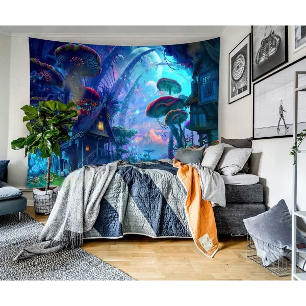 Skovhus Vægophæng, Psykedelisk Gobelin Fantasy Slot Svampe Vægtæpper, Dekoration Vægophæng Tæppe, 230 x 180cm