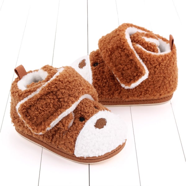 Nyfödda baby Flickor Varm fleece Bekväma stövlar Halkfri sula för toddler Vinterstrumpor Tecknade skor (9-12 månader, kaffe)