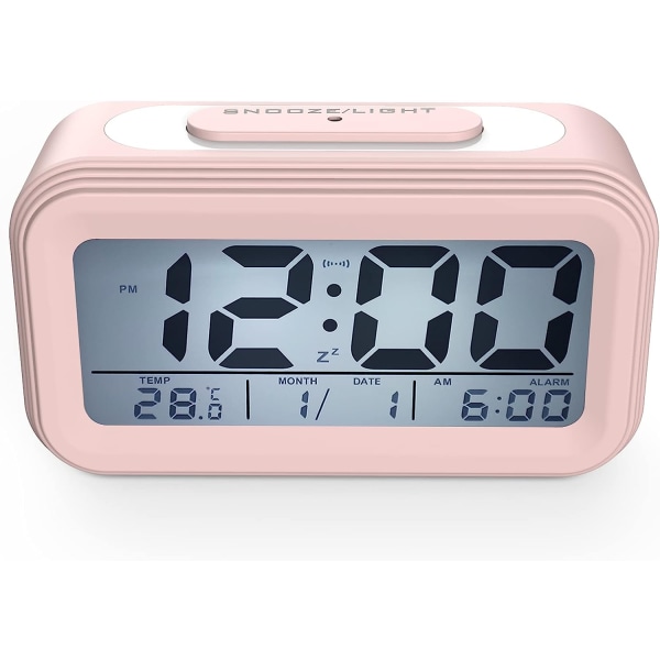 Digital Vekkerklokke Morgen Vekkerklokke, Stille Batteridrevet Digital Vekkerklokke for Barn Voksne Stor LED-Skjerm Temperatur Kalender, Rosa
