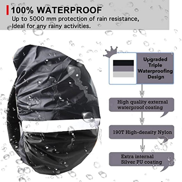 Svart ryggsäck cover med reflekterande remsa Vattentät Ultralight (lämplig för 30-40 liter)