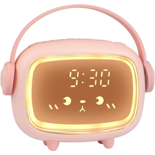 Barn Flickor Pojkar Digital väckarklocka, Söt väckarklocka 2 Alarm 6 Justerbar musikvolym 3 Skärmens ljusstyrka Timer Nattljus（Rosa）