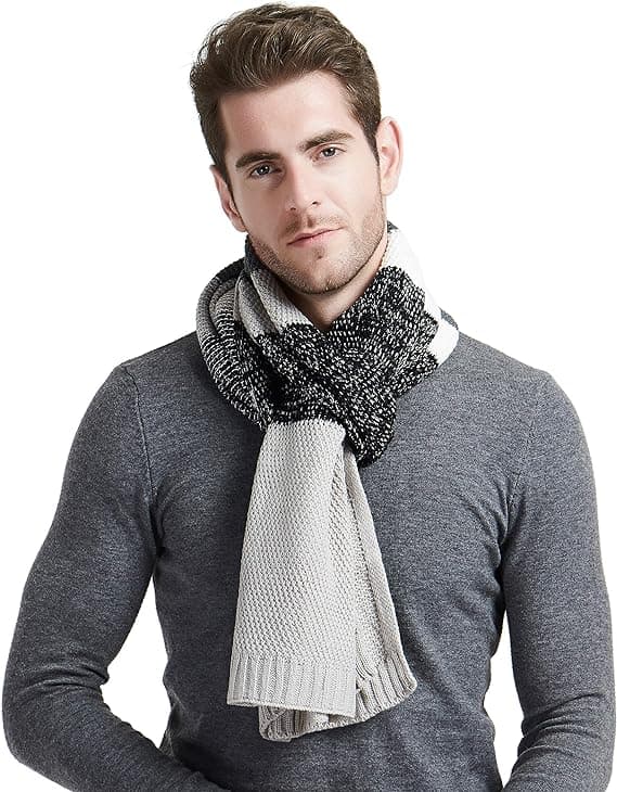 Vinterullscarf för män unisex kashmirkabelstickad lång halsduk, grå