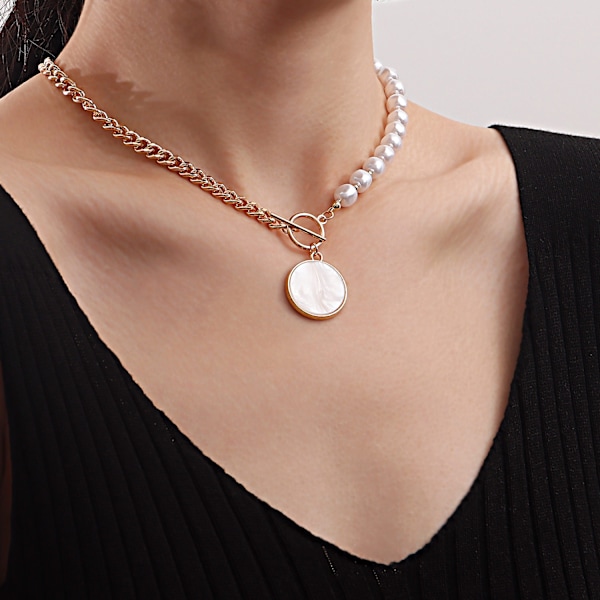 Imiterad pärlemor hänge halsband dam nisch design high-end skarvningskedja