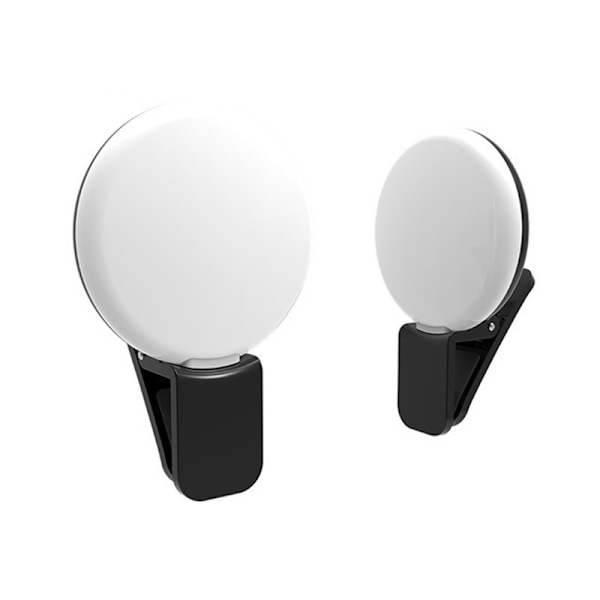 2 kpl Klipsikiinnitteinen pyöreä yleismallin LED-selfievalo puhelimeen (musta)