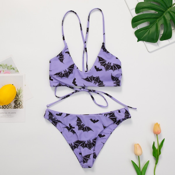 Stjerne Sol Måne Print Badedragter til Kvinder Krydsende Snøre Triangle Bikini (M)