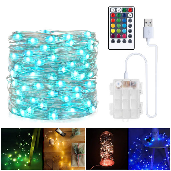 Färgskiftande Fairy String Lights - 33 fot 100 LED USB Silver Wi