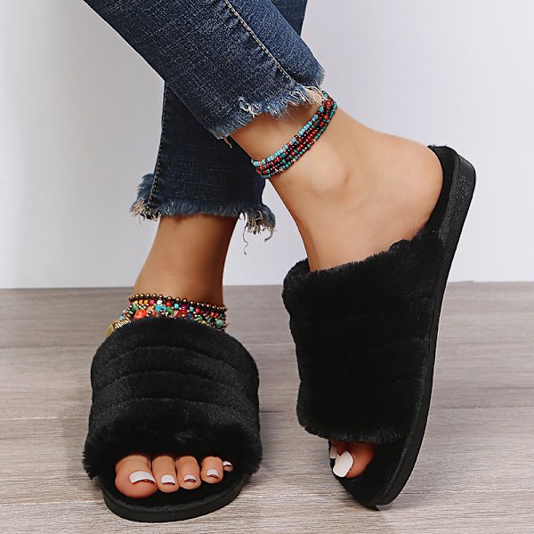 Herre Plysfutter med Åben Tå, Indendørs Hjemmesko Slip On (Medium 7-8)