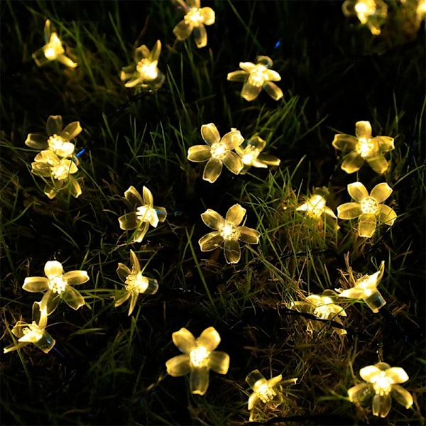 5/7/12m LED Kirsebærblomst Solcelle Lyslenke Hage Fairy Lys，ytre vanntett teip for gårdsplass dekorasjon varm hvit 5m 20 LED