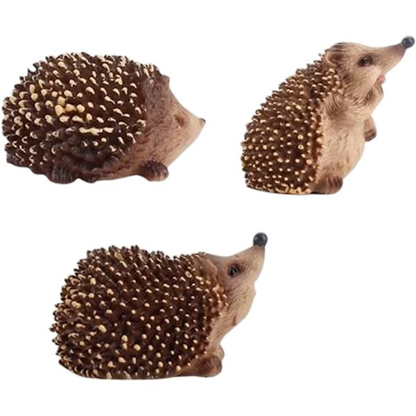 3st trädgårds-igelkottsstaty, djurskulptur, hantverksdekoration av hartsträdsfigurer, miniatyrliknande landskapsprydnad för uteplats