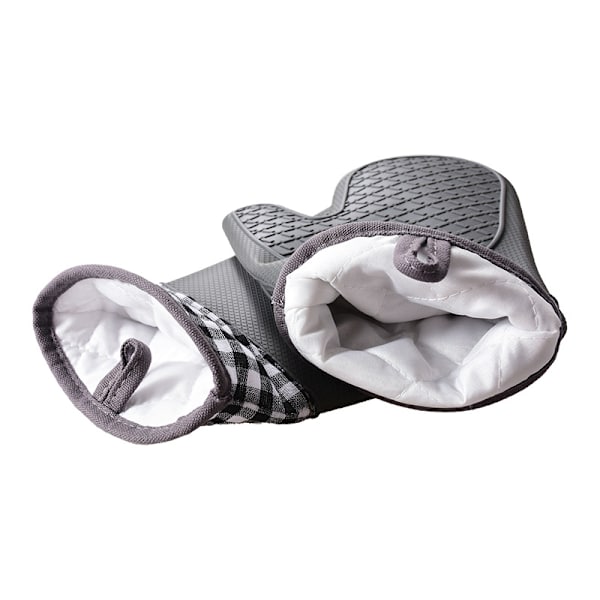 Värmebeständig silikonugnsvantar med vattentäta, 2-pack ugnshandskar för BBQ, bakning, grillning, BBQ, mikrovågsugn, grå.