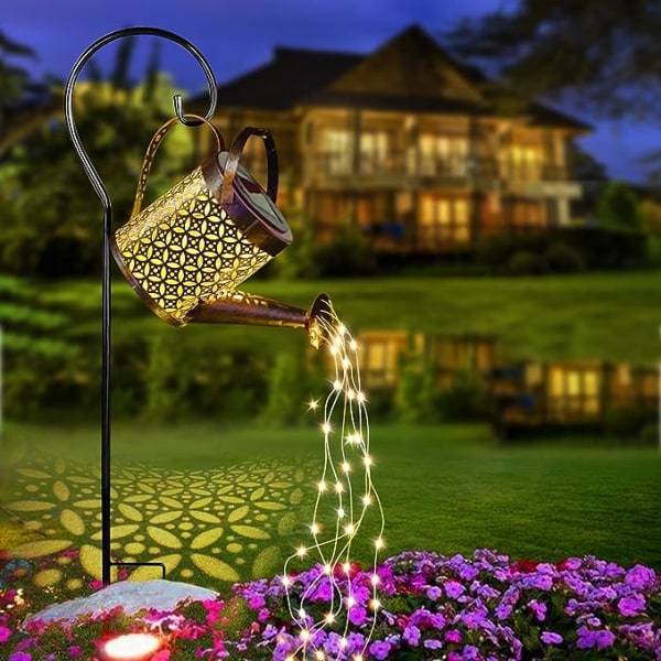 Soldrivna LED-vattenkannalampor, utomhusvattentät stjärndusch trädgårdslampor, duschlampor för trädgårdsbanan uteplats (med G-form