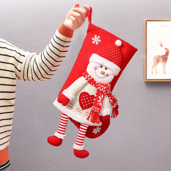 Stickad julstrumpor Väska Stereo Snowman Presentpåse Julafton Godis Sockor Julklappssockor för barn