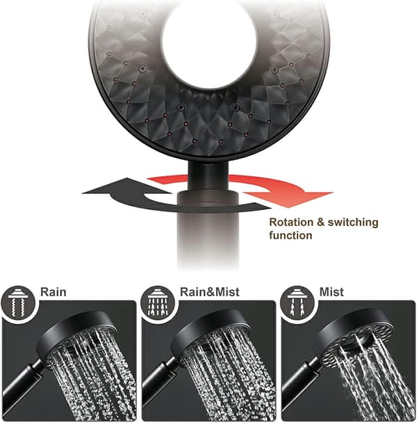 Brusehoved Sort Rundt Selvrensende Håndbruser 3 Tilstande Universal Brusehoved ABS Plast Brusehoved med 150 cm Bruserslange, ABS Bruseholder (A)