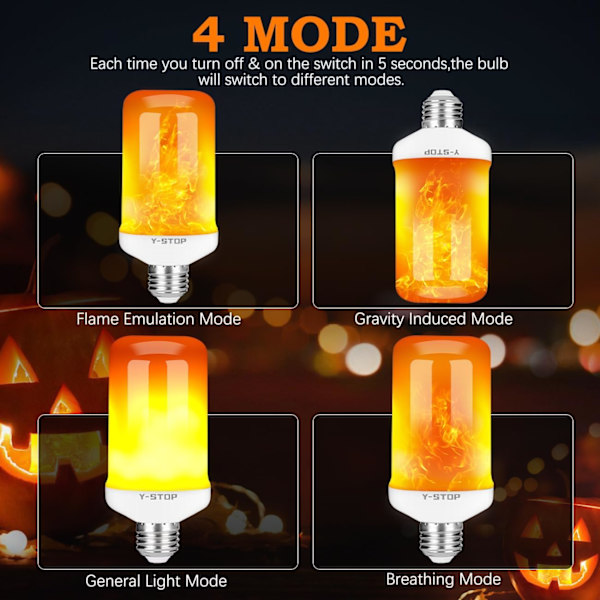 LED-flamma glödlampor, uppgraderad 4 lägen eldlampa med upp och ner-effekt,  för Halloween-dekorationer, jul, utomhus, inomhus, heminredning, 2-pack