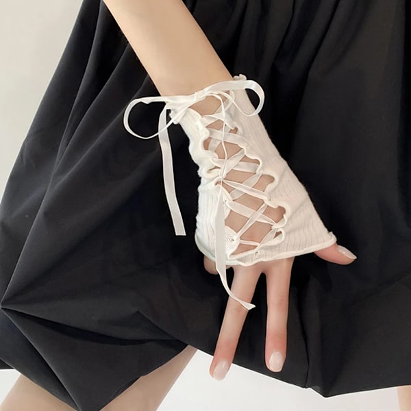 Y2k Fingerlösa Handskar DIY Armband Elastisk Mesh Ärmar Lolita Jk Gothic Cosplay Ärm Kläder Tillbehör vit