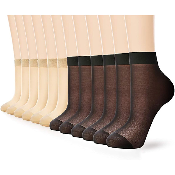 12 par ankel nylon för kvinnor - 20D skira strumpbyxor (6 svarta och 6 naken)