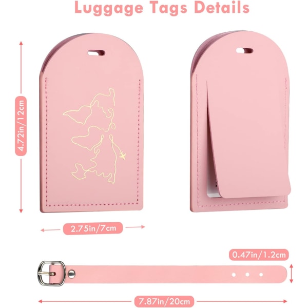 Bagagelapp och passfodral, 2xPU-läder resväskaetikett, 2xResepasshållare, Bagagelappar för att förhindra borttappade väskor och resväskor (svart+rosa)