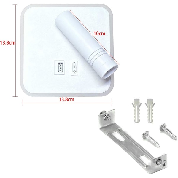 9W LED Vegglampe, Sengelampe med USB-ladeport, (6W 3000K Varmhvit) + (3W 6500K Hvit) Firkantet