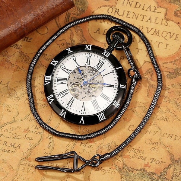 Retro klassiskt automatiskt mekaniskt watch, rak platta, romersk karaktär, rund ormkedja, watch för män och kvinnor