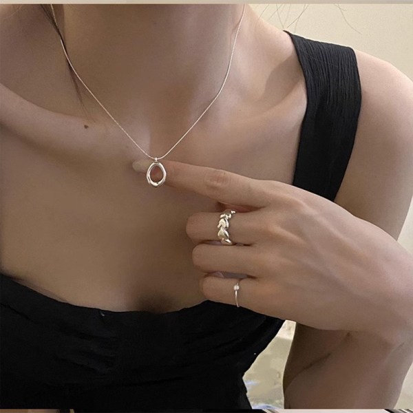 Tunt Silver Kedjehalsband Halsband Kedja Länk pärla Smycken ring（XL1924）