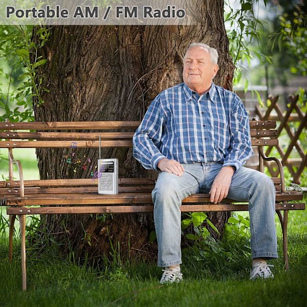 Kannettava radio, AM/FM taskuradio, erinomainen vastaanotto transistoriradio kuulokeliitännällä, juoksuun, retkeilyyn (hopea)