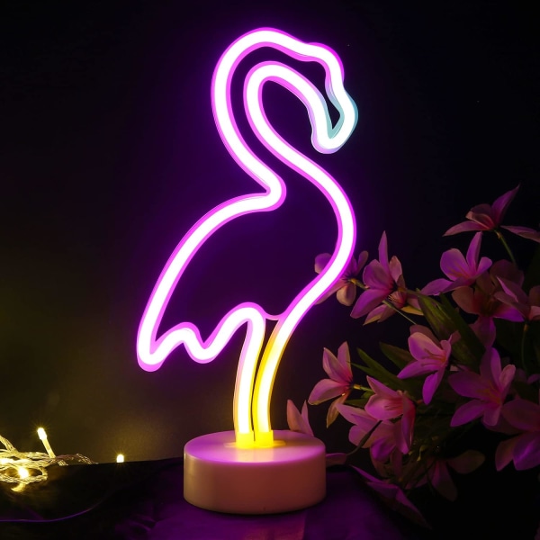 Flamingo Neonskilt - Flamingo LED Skilt Dekoration - Batteri USB Strøm