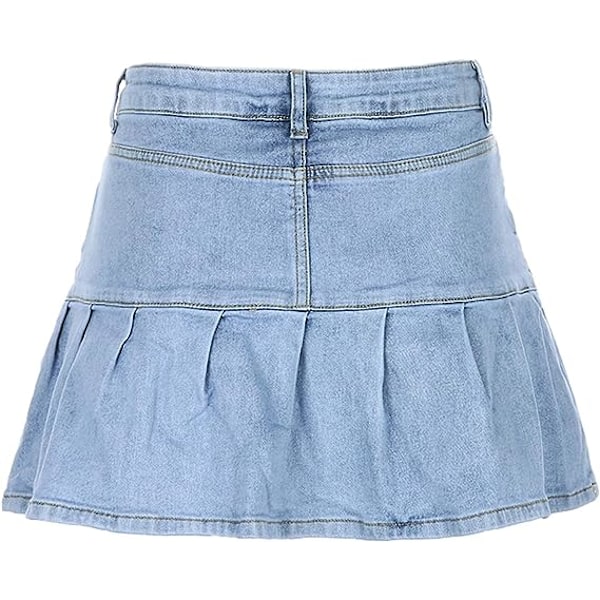 Casual för kvinnor Slim Fit A-line volanger minijeanskjol (blå, L)