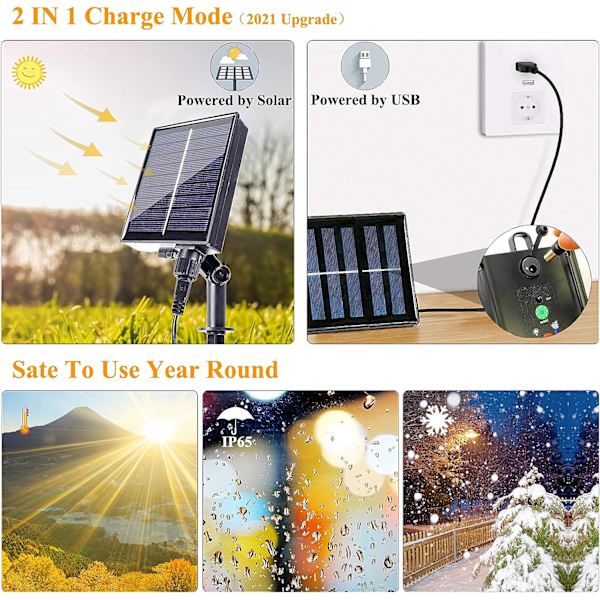 Solar String Lights Outdoor - 12M 100 LED Solar String Lights Outdoor Vattentät IP65 8 lägen Solar String Lights & USB för trädgård, festligt hus, Chr