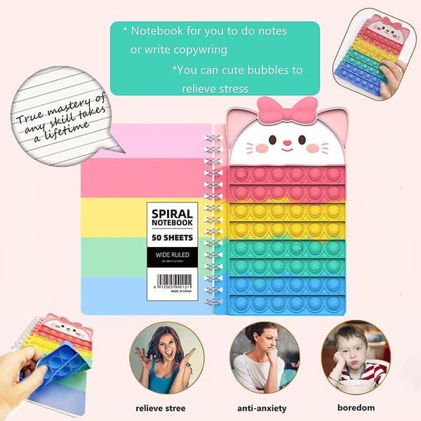 Pop Fidget It Notesbog, Push Bubble A5 Spiral Notesbøger Fidget Legetøj, Søde Kompositions Notesbøger, College Linjerede Notesbøger, Bærbar Til Skolekontor, p