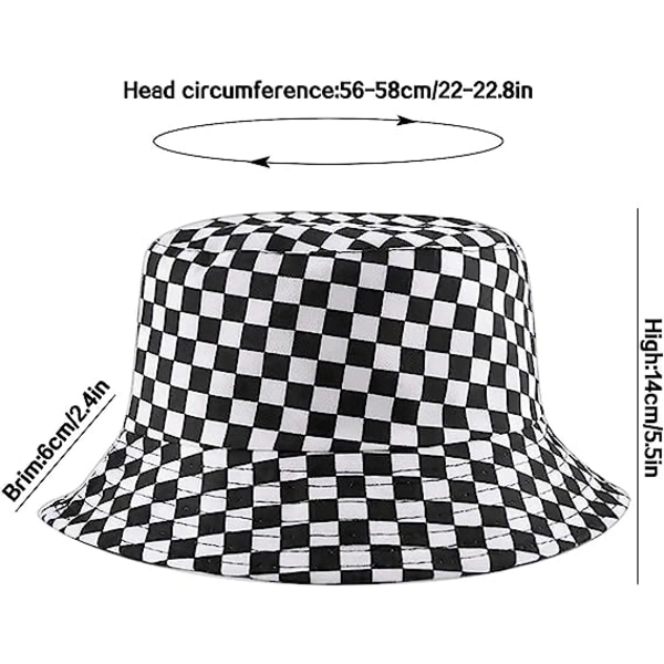 Vändbar hatt Bucket Hat Fiskesolhatt för kvinnor, flickor, rutig flagga