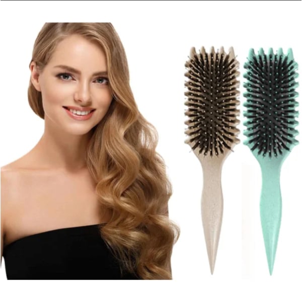 Bounce Curl Brush, 2024 NY Bounce Curl Defining Brush, Boar Bristle Hair Brush Styling Brush for Detangling, Bounce Curl Define Styling Brush, Shaping apricot+green
