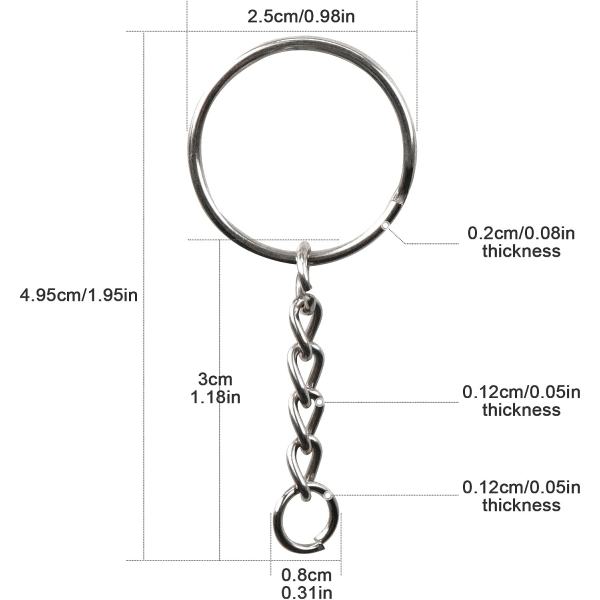 Nøkkelring, 30 stk. Nøkkelring, Nøkkelringklips, 30 stk. Åpne hoppringer, Nøkkelring med kjede, for nøkkelringer og håndverk, smykker DIY
