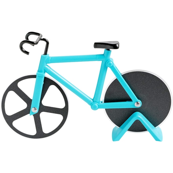 Cykelformad pizzaskärare, pizzaskärare, non-stick hjul i rostfritt stål, med fast ram, (himmelsblå, 19cm*12cm*4cm)