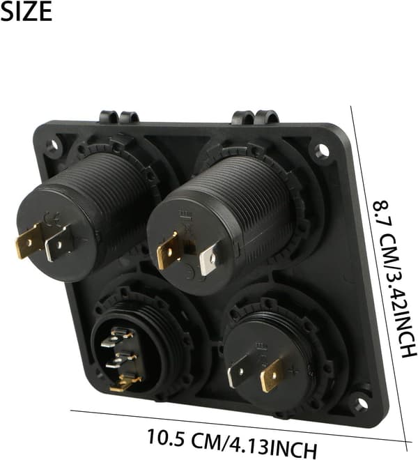 4 i 1 Biloplader Switch Panel, Dobbelt USB-opladerfunktion + LED Voltmeter + On/Off vippekontakt + Cigarettænderstik til Marinebåd
