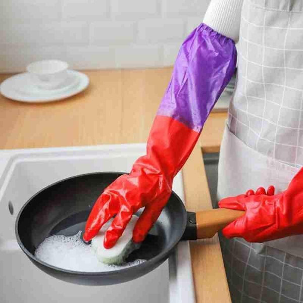 Diskhandskar sammet varma hushållshandskar vinter latex pvc handskar långa rena vattentäta hushållshandskar