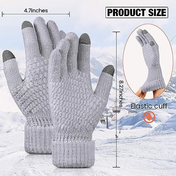 2 par dam vinter pekskärmshandskar varma fleecefodrade stickade handskar elastisk mudd vinter sms-handskar svart+grå